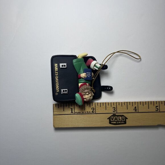 RARE HARLEY DAVIDSON CHRISTMAS ORNAMENT SANTAS ELF ON A SADDLEBAG DATED 1997 VTG - Picture 14 of 14